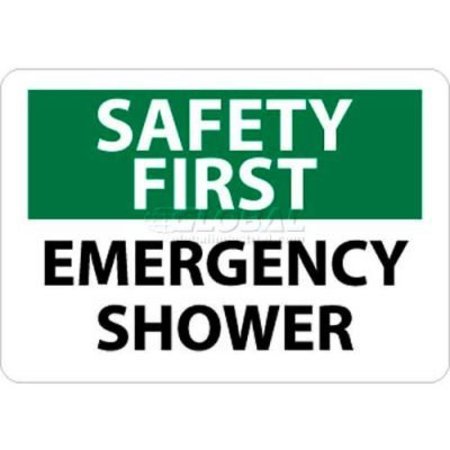 NATIONAL MARKER CO NMC OSHA Sign, Safety First - Emergency Shower, 10in X 14in, White/Green/Black SF43RB